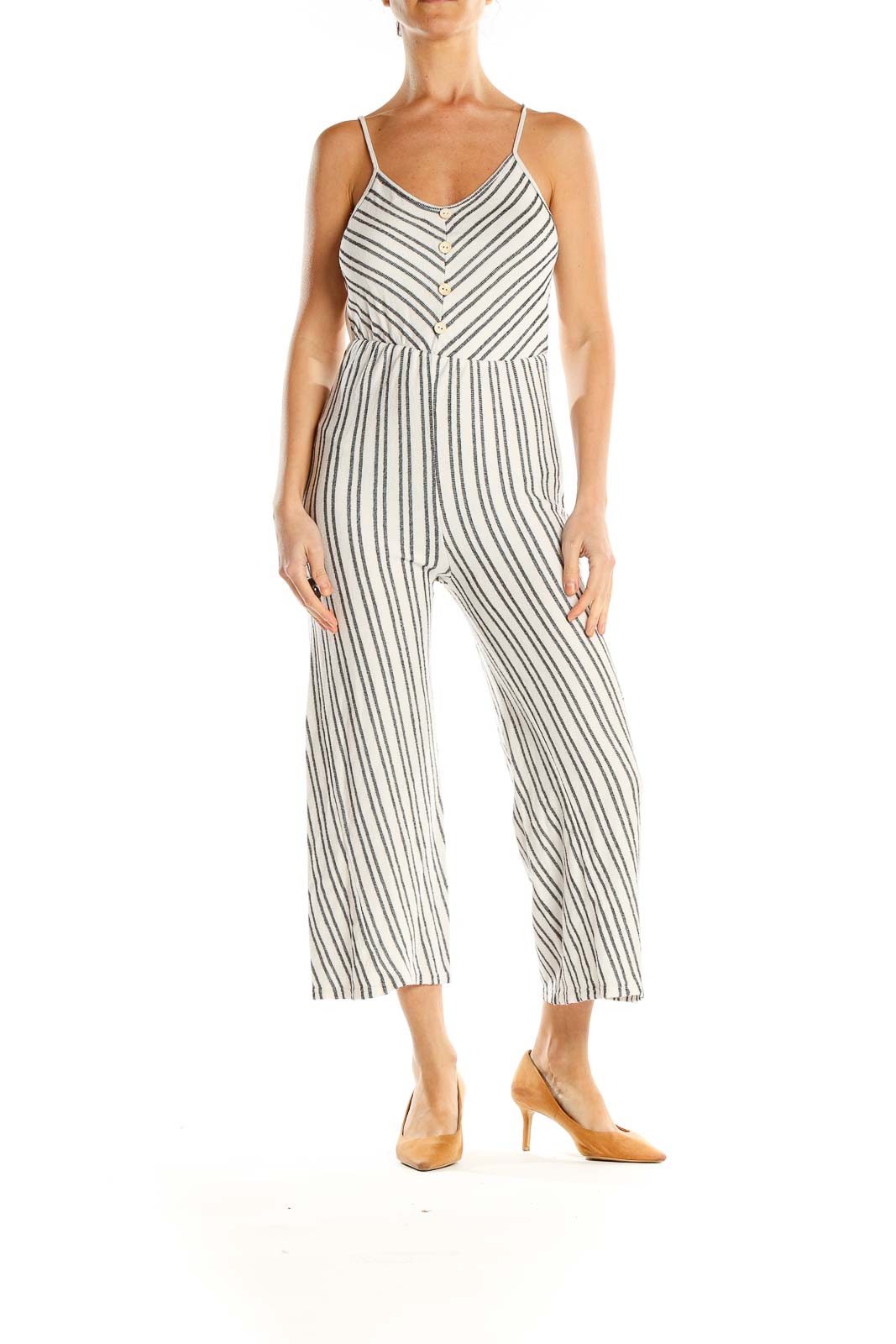 White Gray Striped Jumpsuit