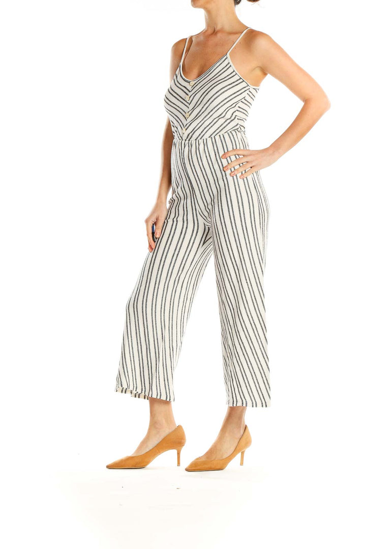 White Gray Striped Jumpsuit