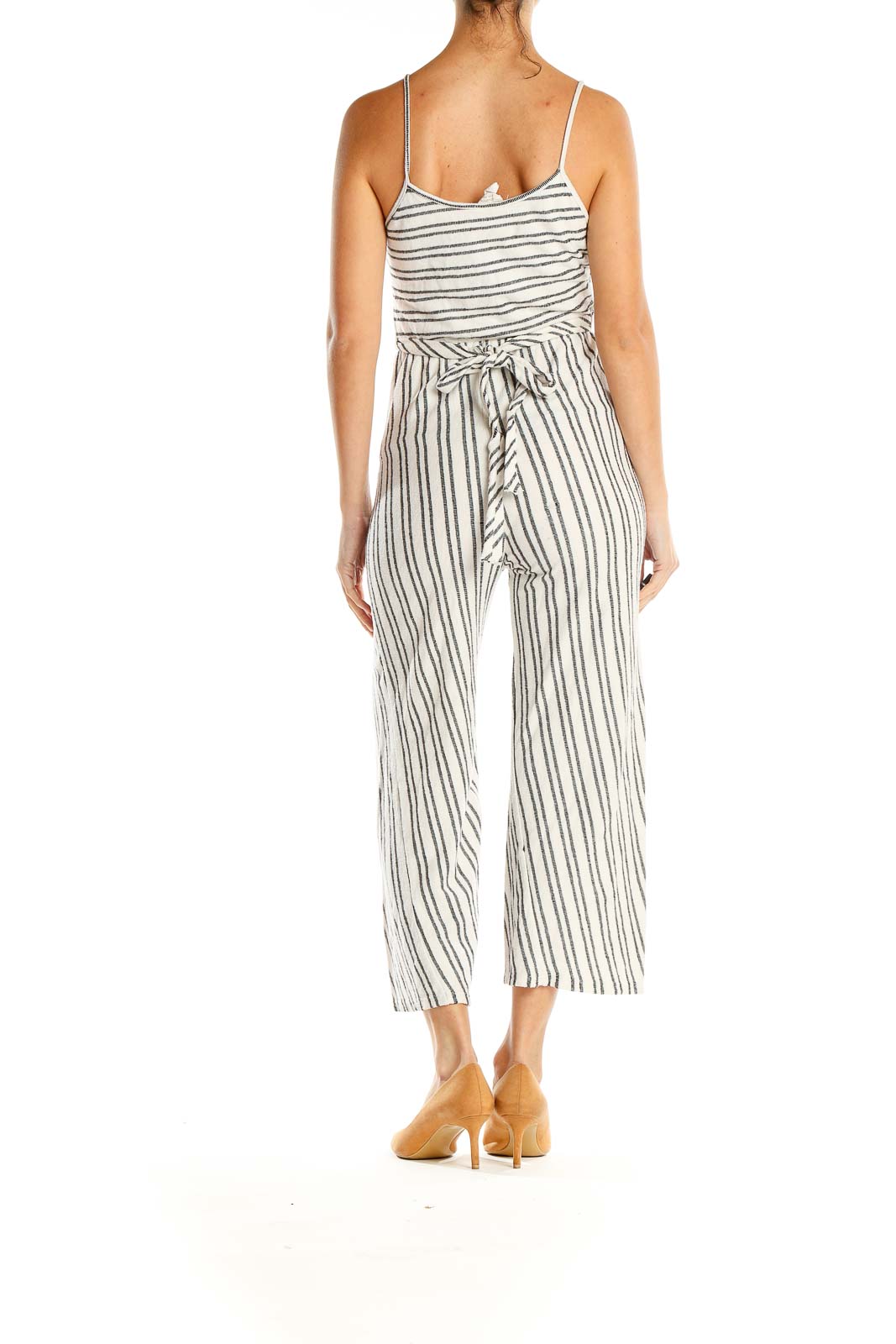 White Gray Striped Jumpsuit