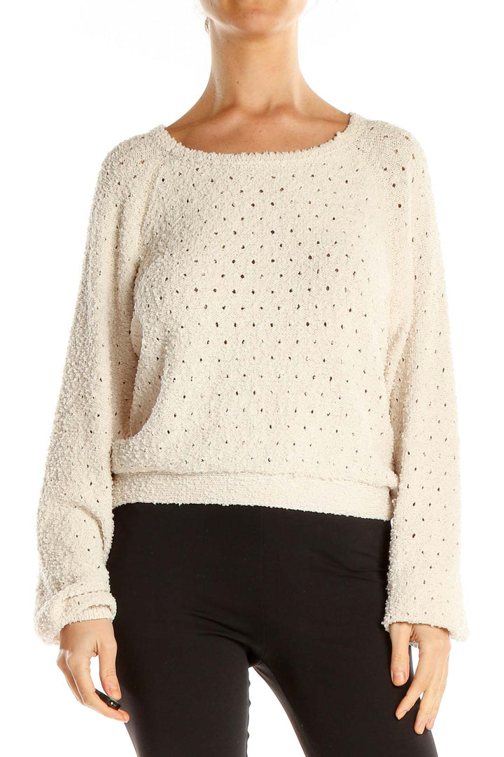 Beige Textured All Day Wear Sweater