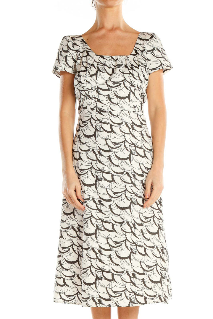 White Gray Printed A-Line Dress