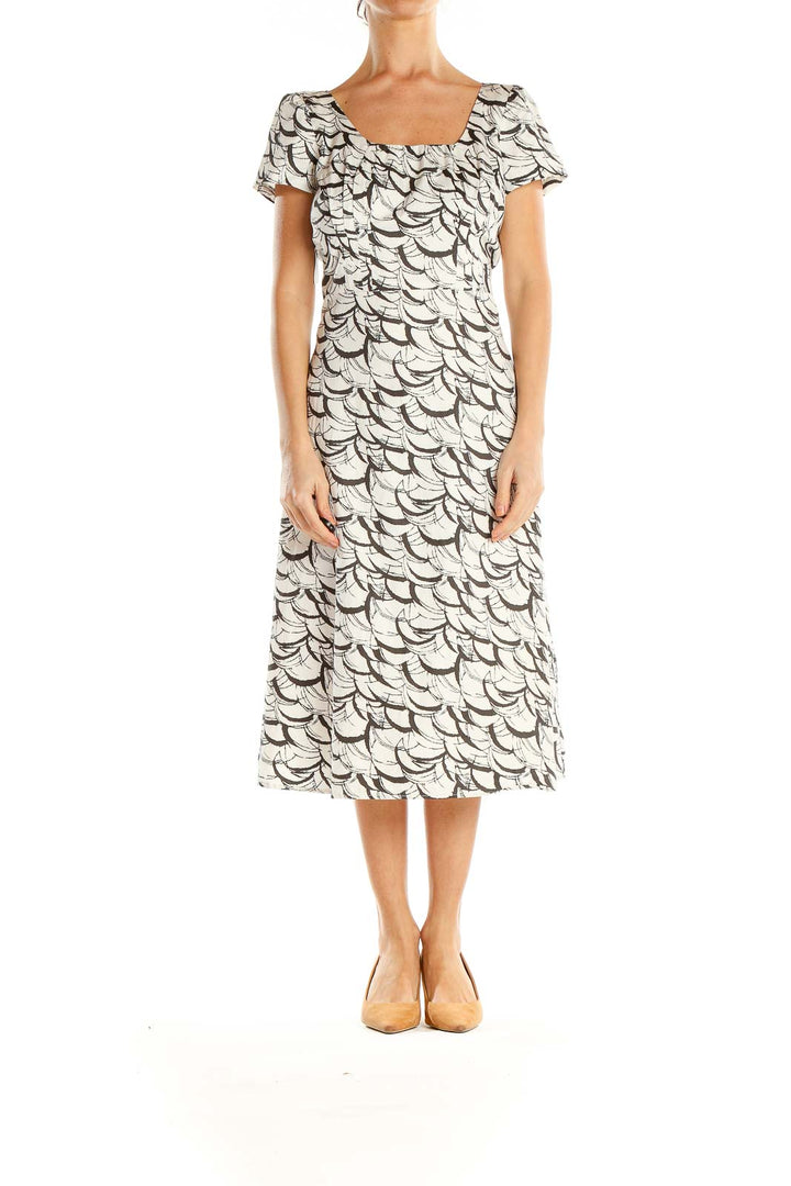 White Gray Printed A-Line Dress