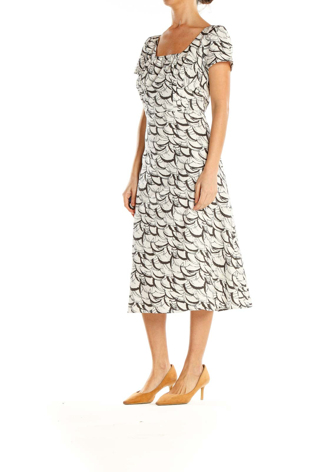 White Gray Printed A-Line Dress