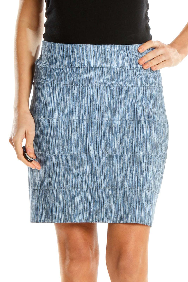 Blue Textured Chic Pencil Skirt