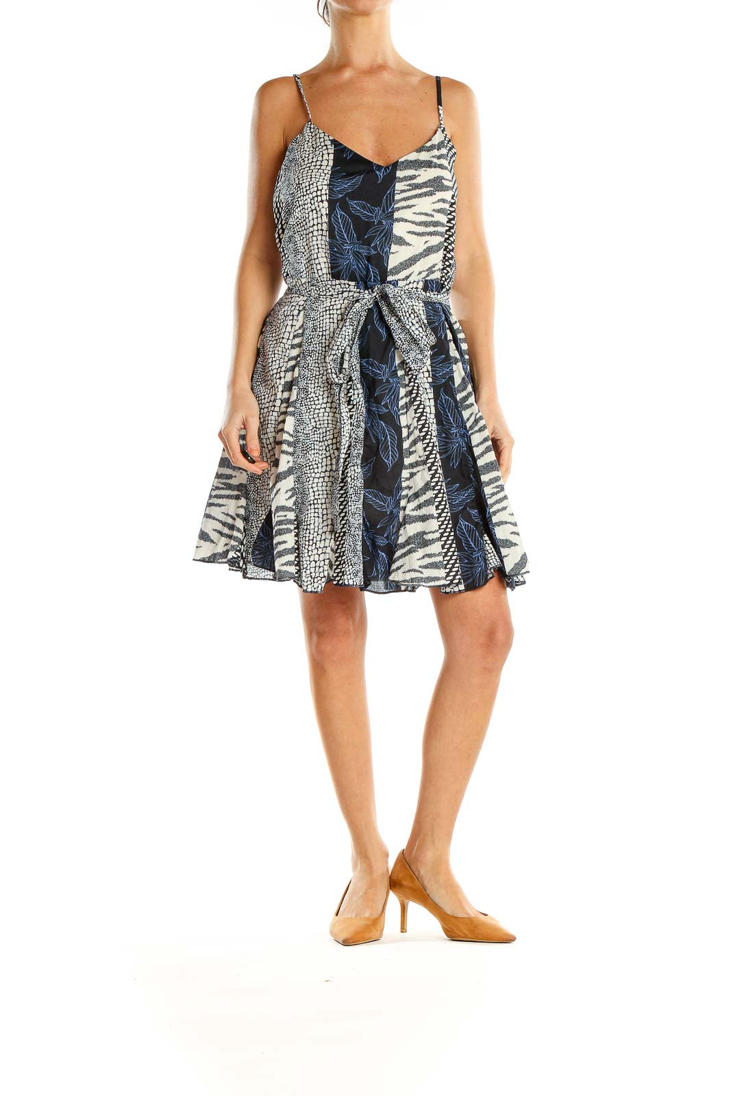 Gray Blue Chic Printed Fit & Flare Dress