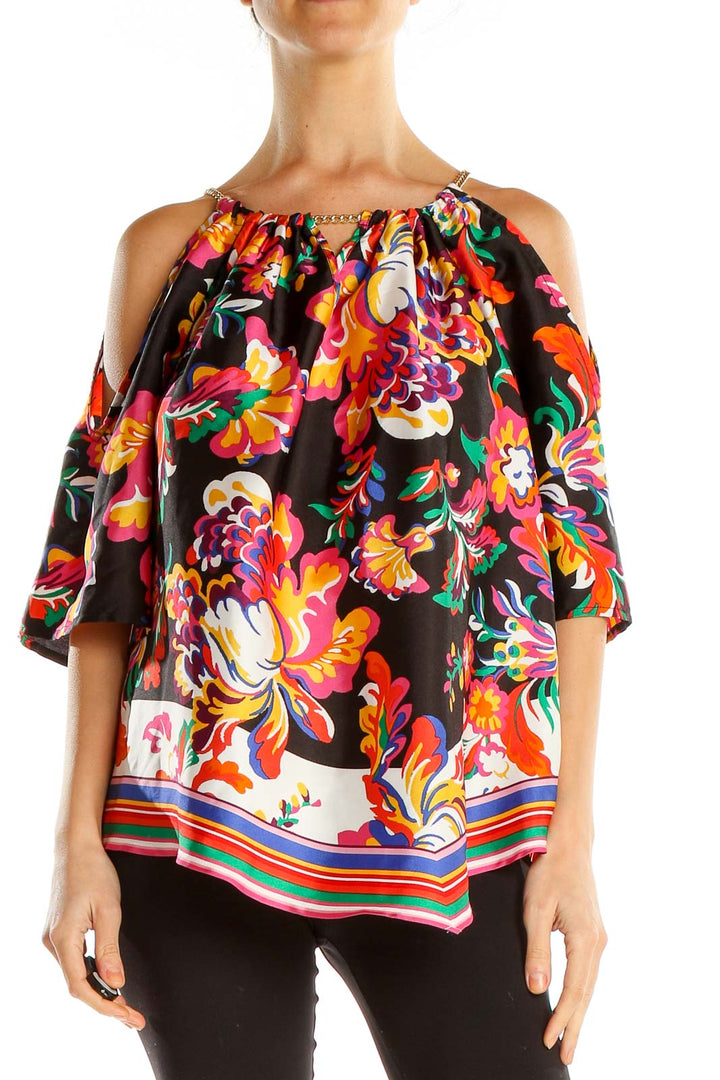 Multicolor Printed Off The Shoulder Chic Blouse