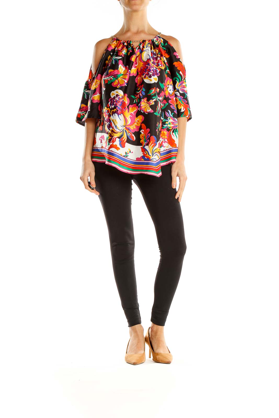 Multicolor Printed Off The Shoulder Chic Blouse