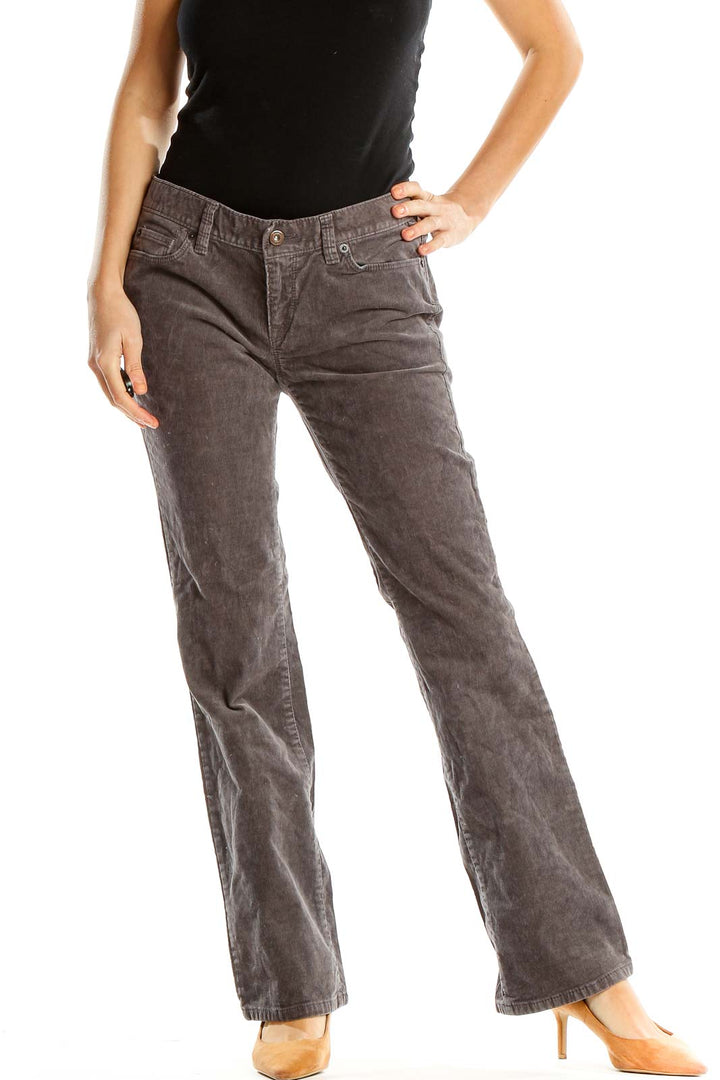 Gray Textured Low Rise Bootcut Jeans