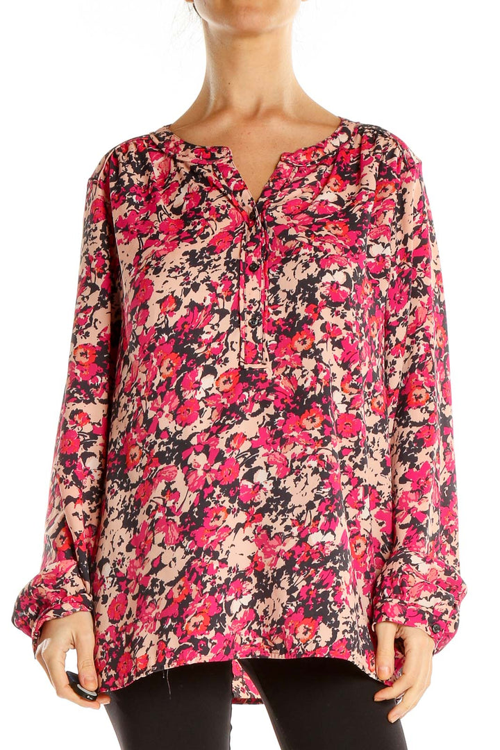 Pink Floral Print Chic Blouse