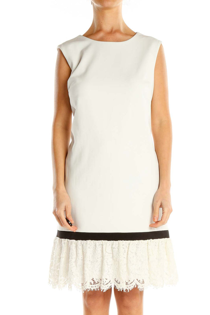 White Classic Sheath Dress With Lace Lining