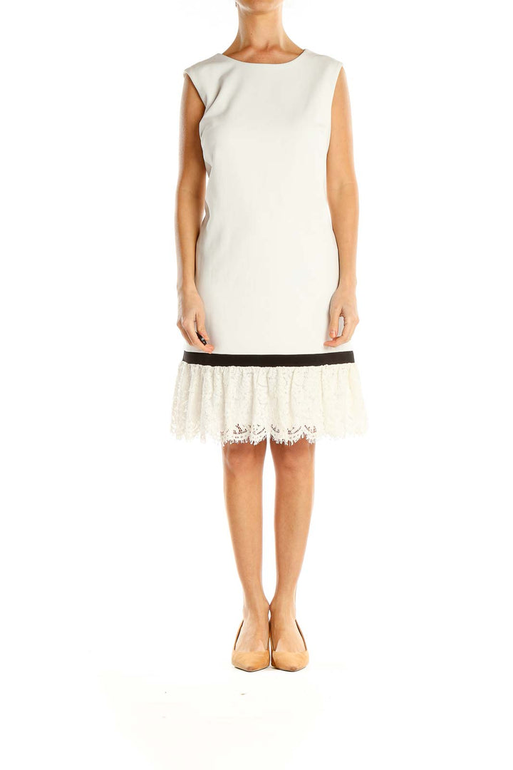 White Classic Sheath Dress With Lace Lining