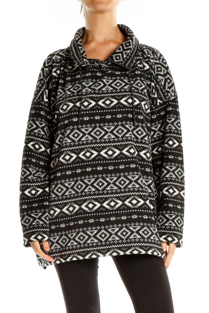 Black White Aztec Quarter Zip Sweater