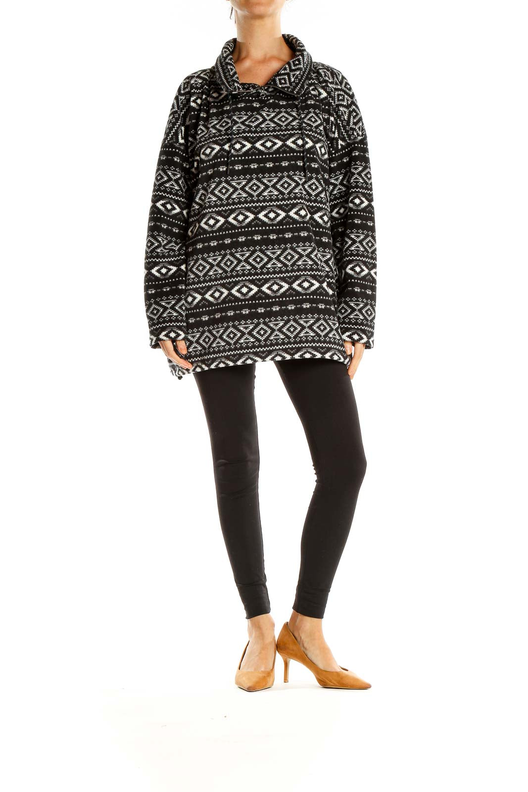 Black White Aztec Quarter Zip Sweater