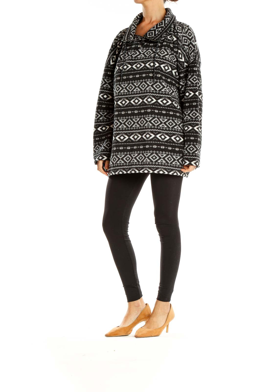 Black White Aztec Quarter Zip Sweater