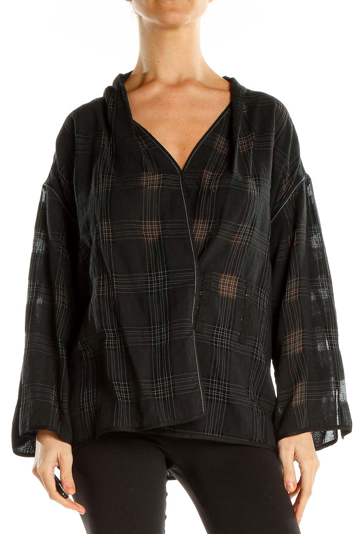 Black Checkered All Day Wear Top With Hook and Eye Detail