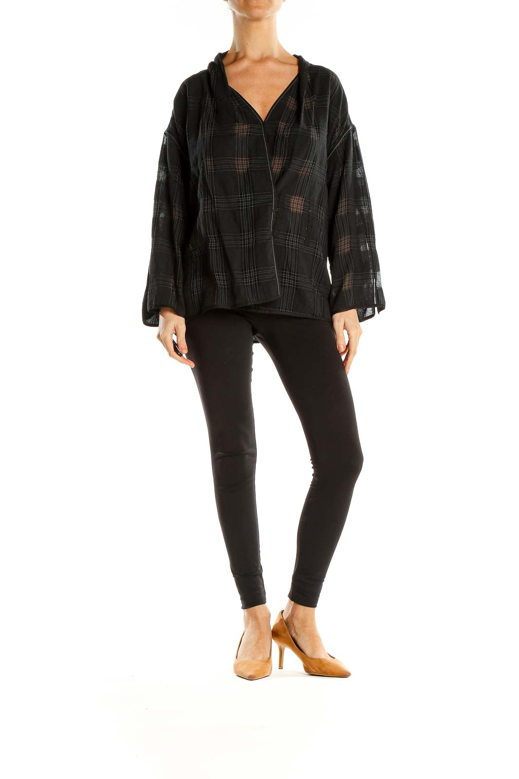 Black Checkered All Day Wear Top With Hook and Eye Detail