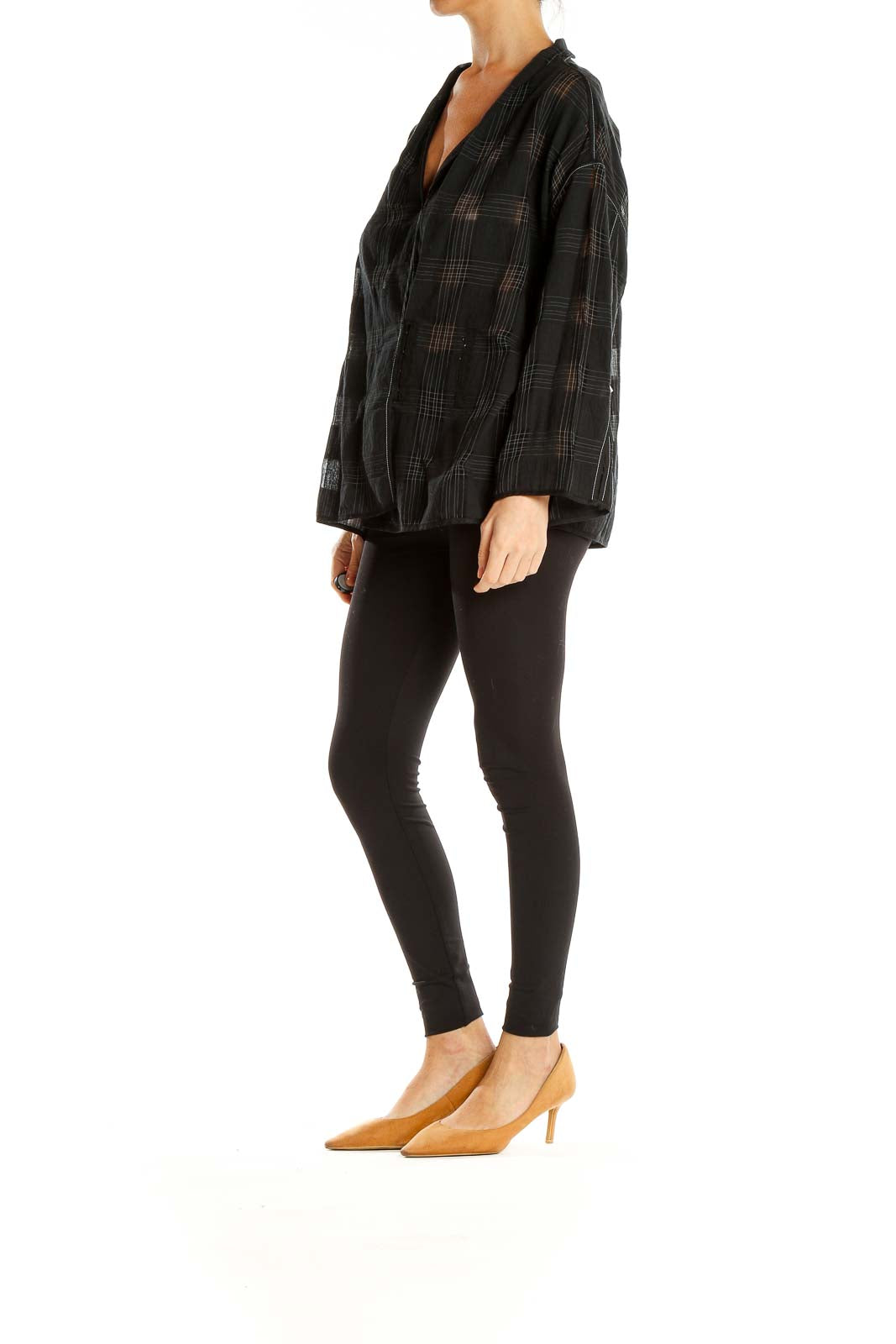 Black Checkered All Day Wear Top With Hook and Eye Detail