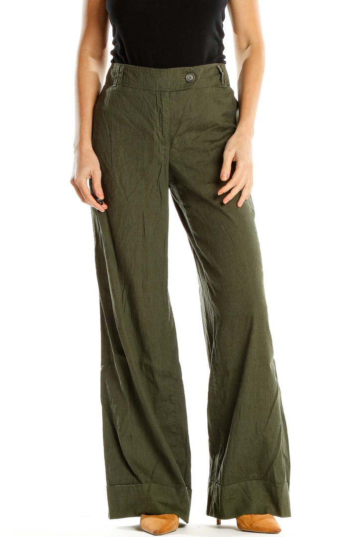 Green Textured All Day Wear Wide Leg Pants