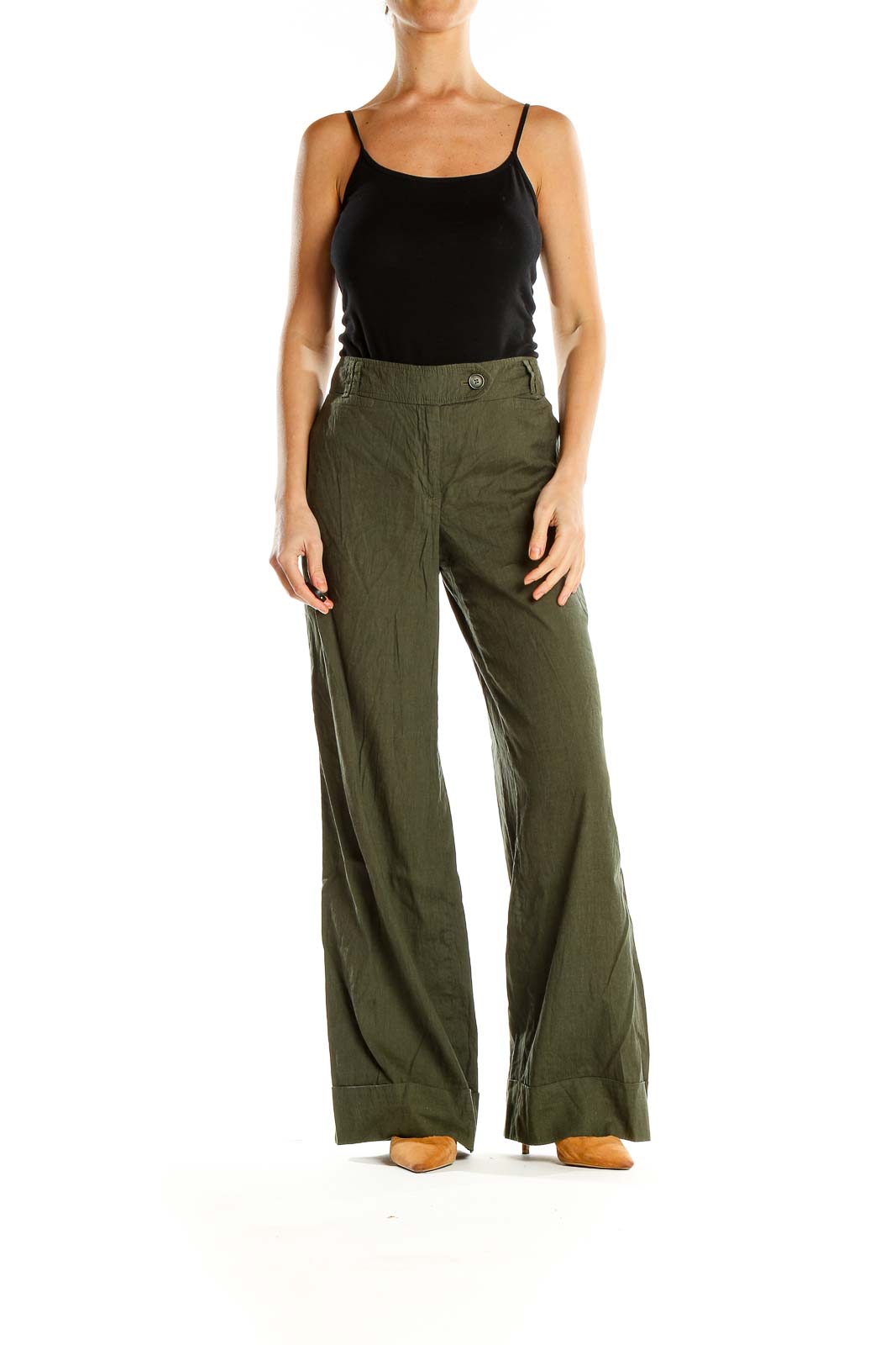 Green Textured All Day Wear Wide Leg Pants