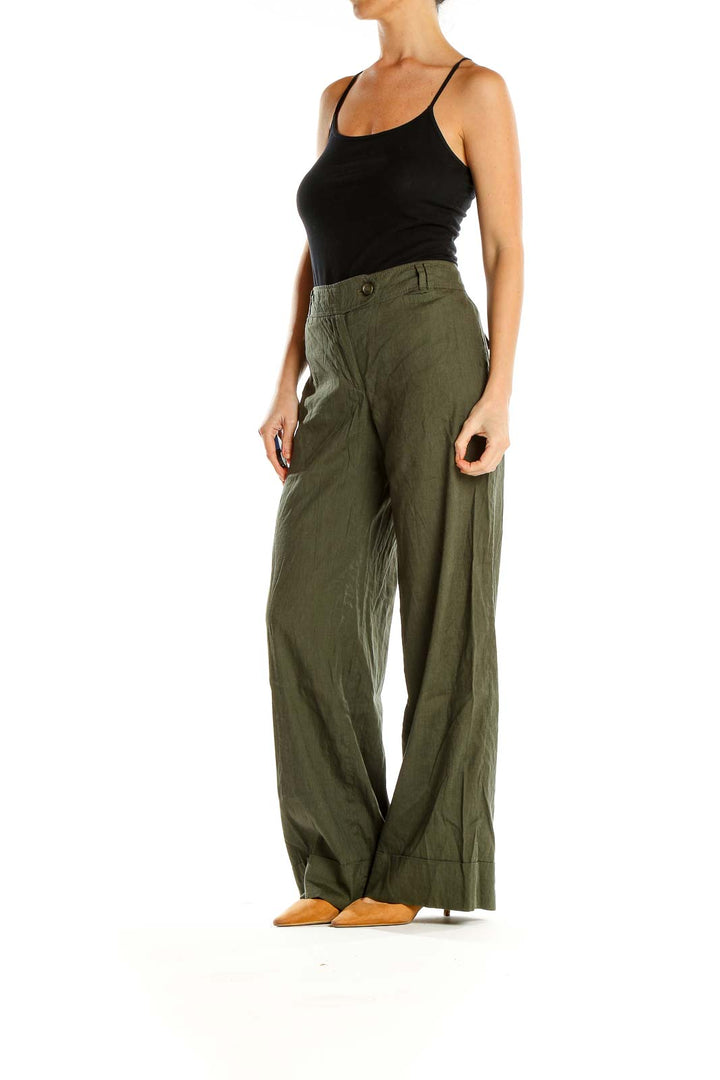 Green Textured All Day Wear Wide Leg Pants