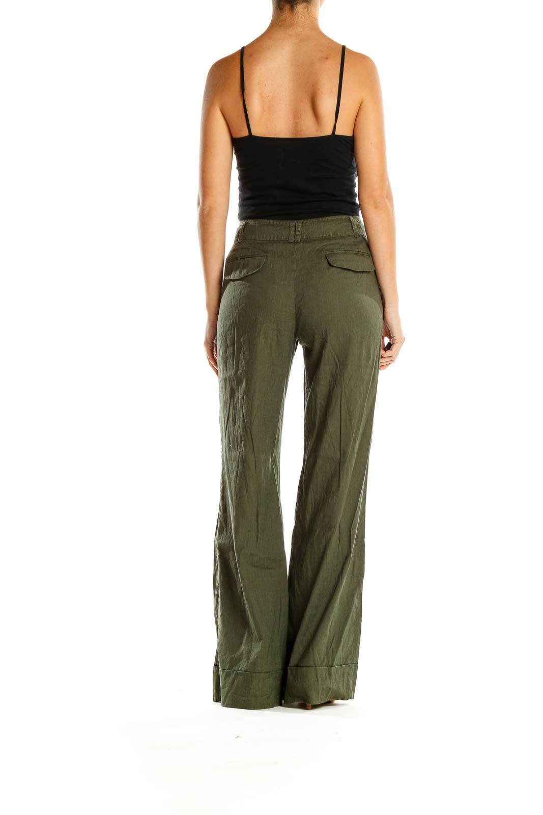 Green Textured All Day Wear Wide Leg Pants