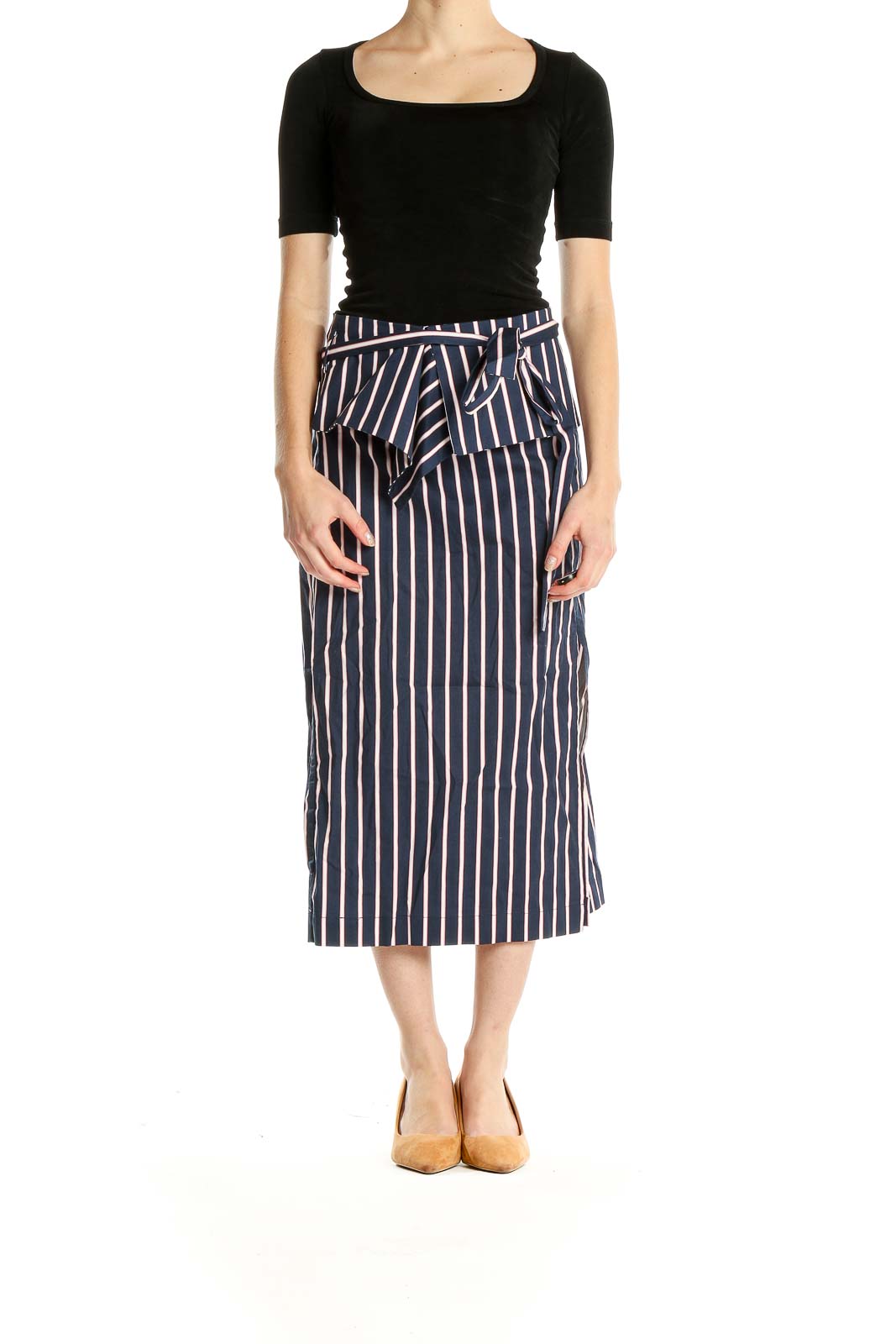 Blue Striped Chic Straight Skirt