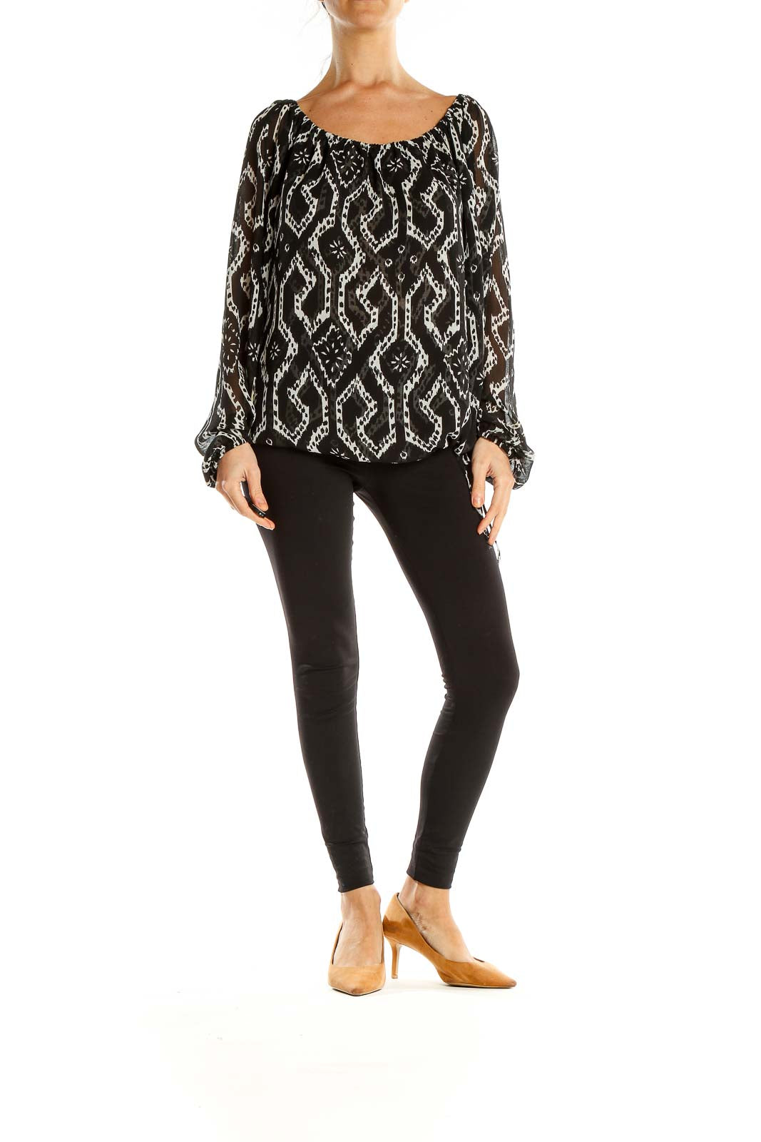 Black Graphic Print Bohemian Blouse