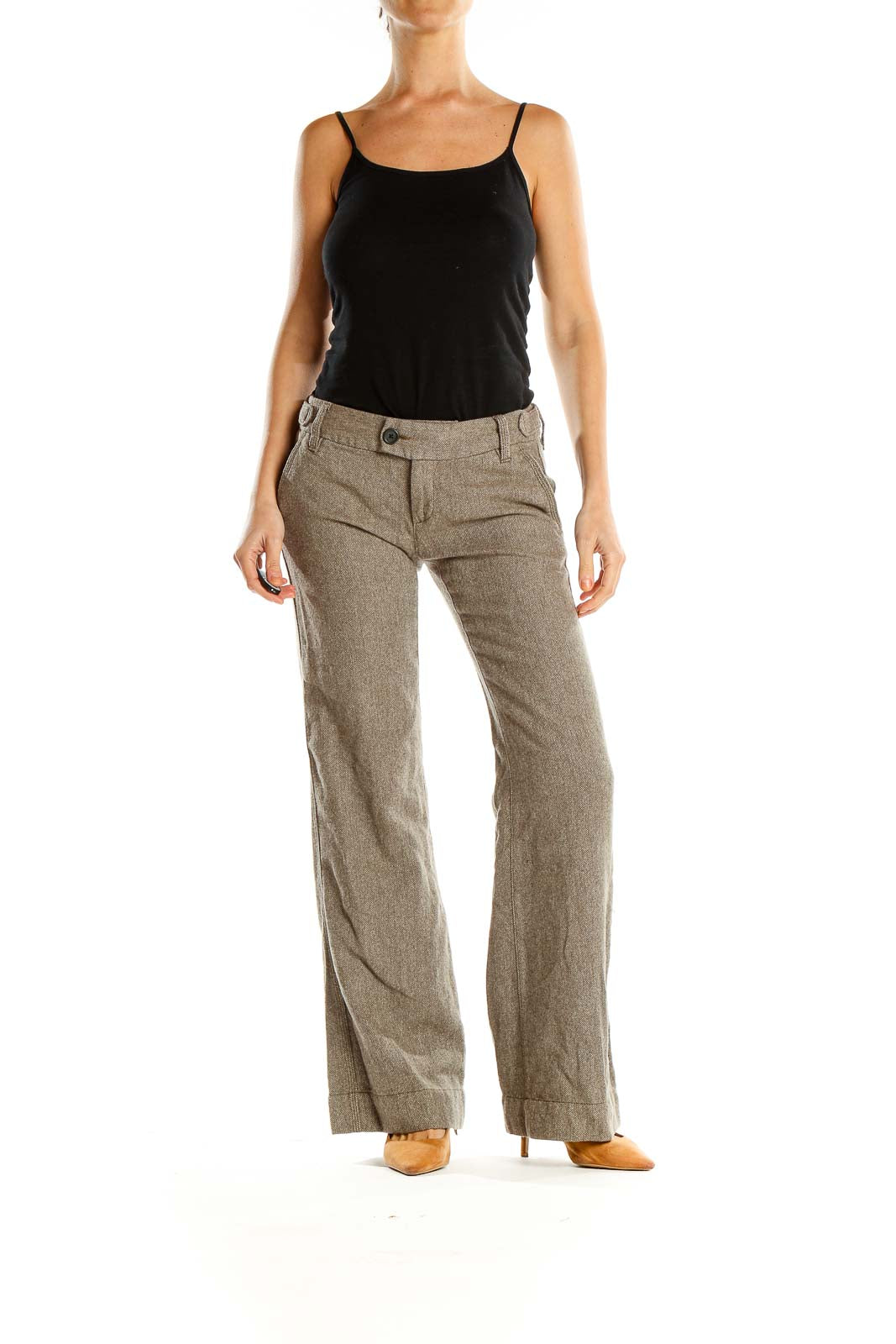 Brown Textured Low Rise All Day Wear Wide Leg Trousers