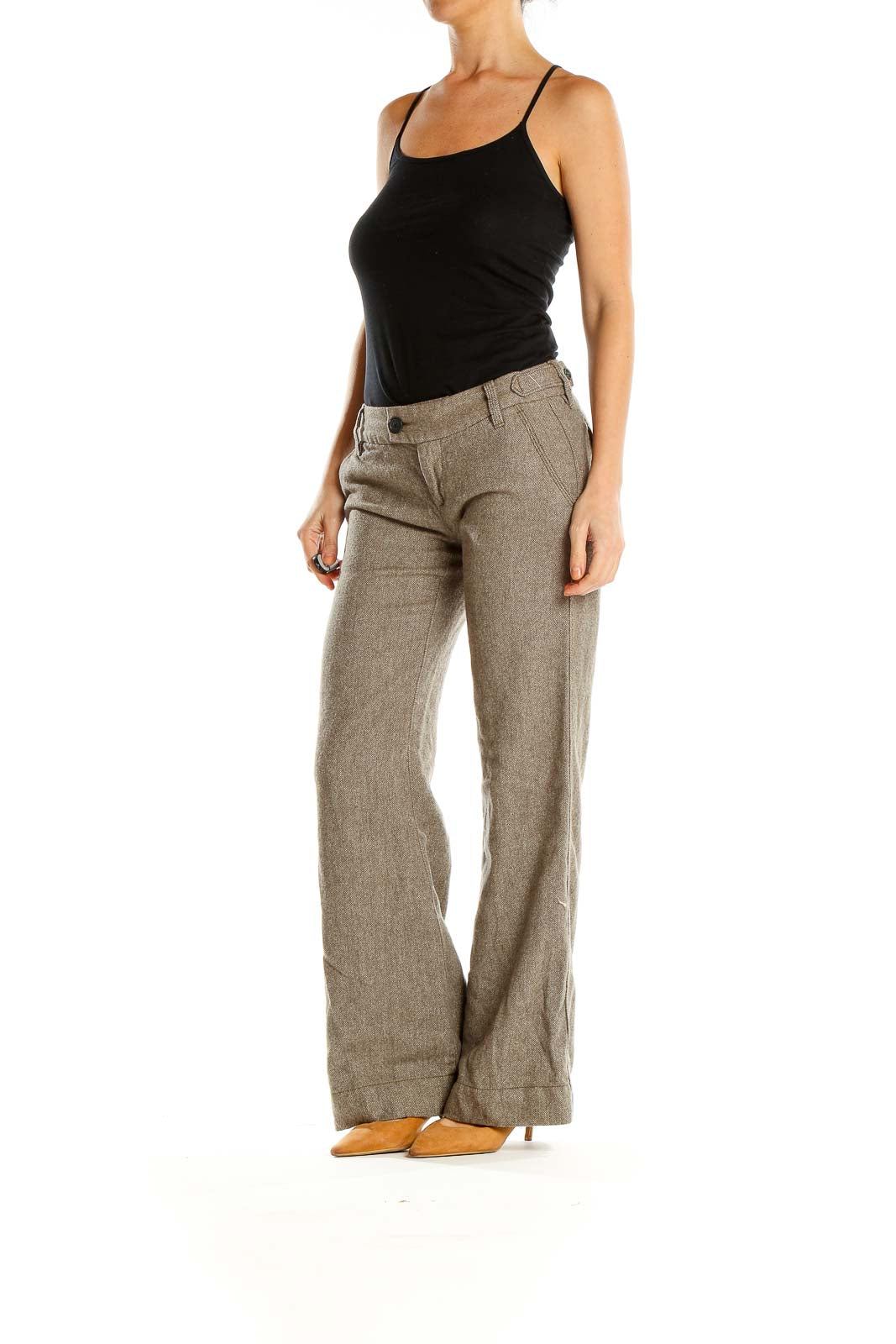 Brown Textured Low Rise All Day Wear Wide Leg Trousers