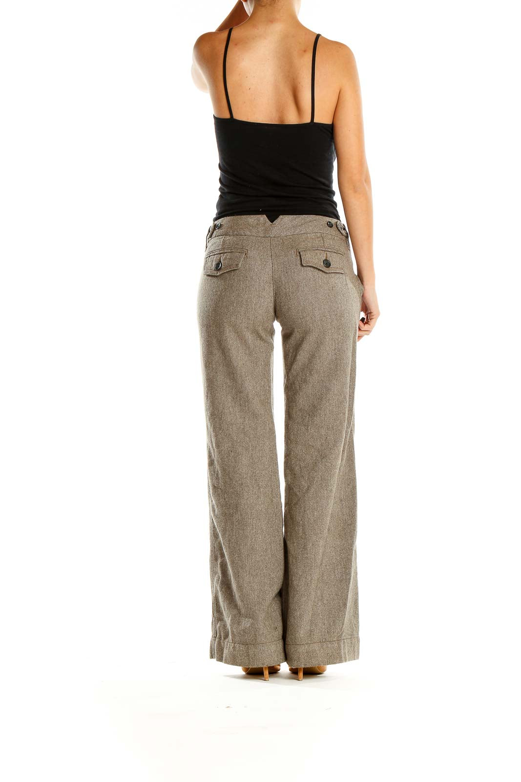 Brown Textured Low Rise All Day Wear Wide Leg Trousers