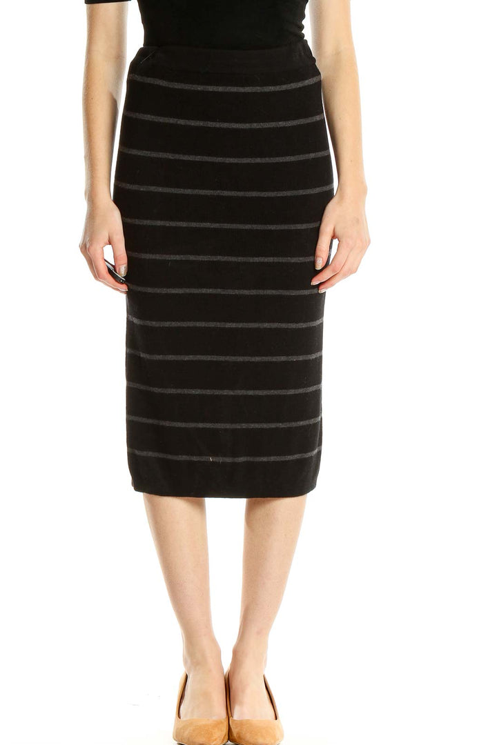 Black Striped Classic Pencil Skirt