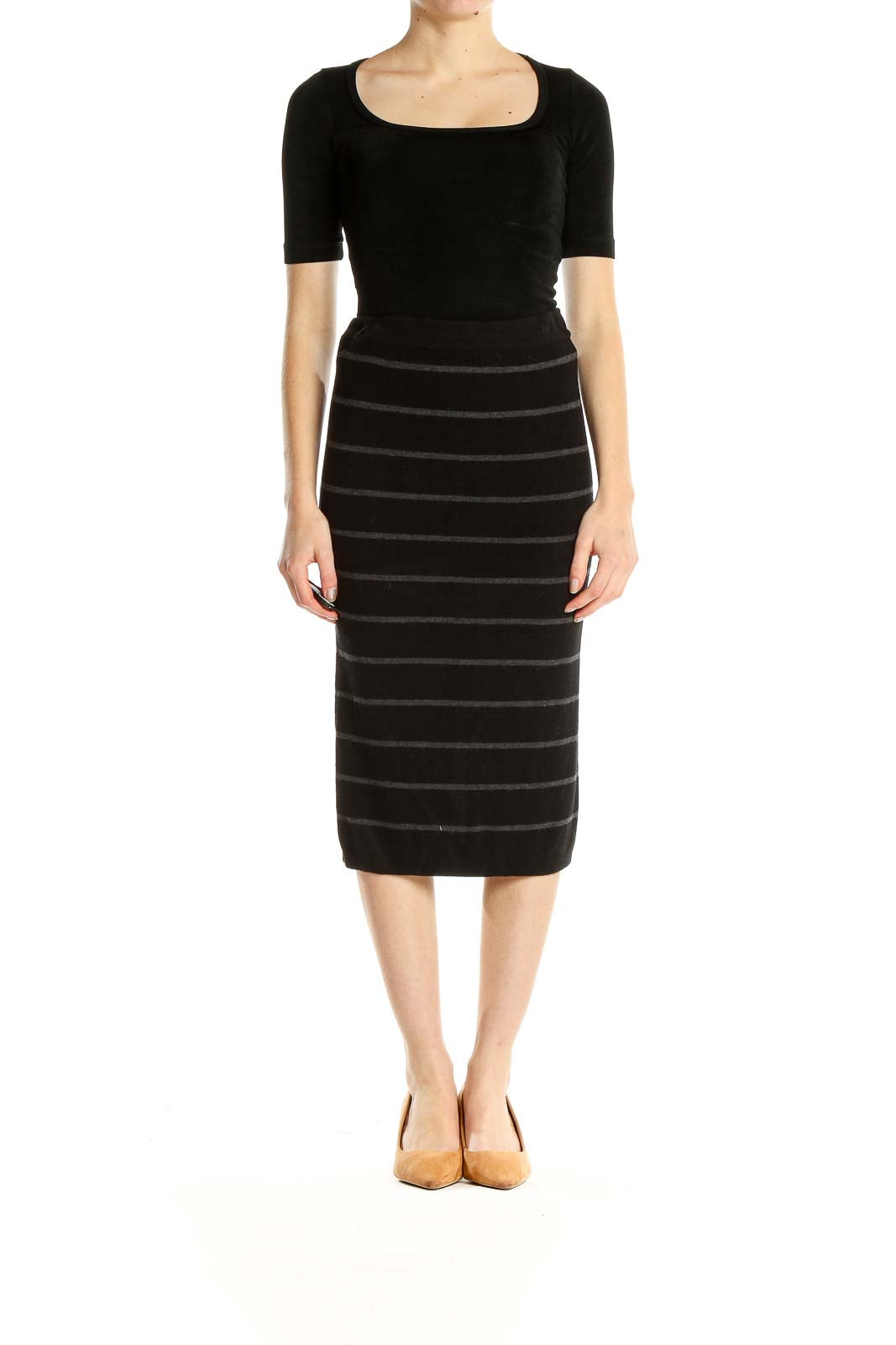 Black Striped Classic Pencil Skirt