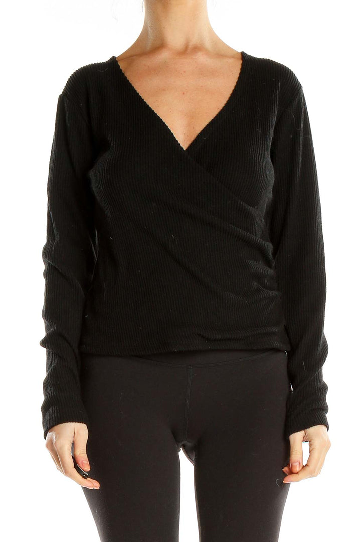 Black Wrap All Day Wear Knit Top