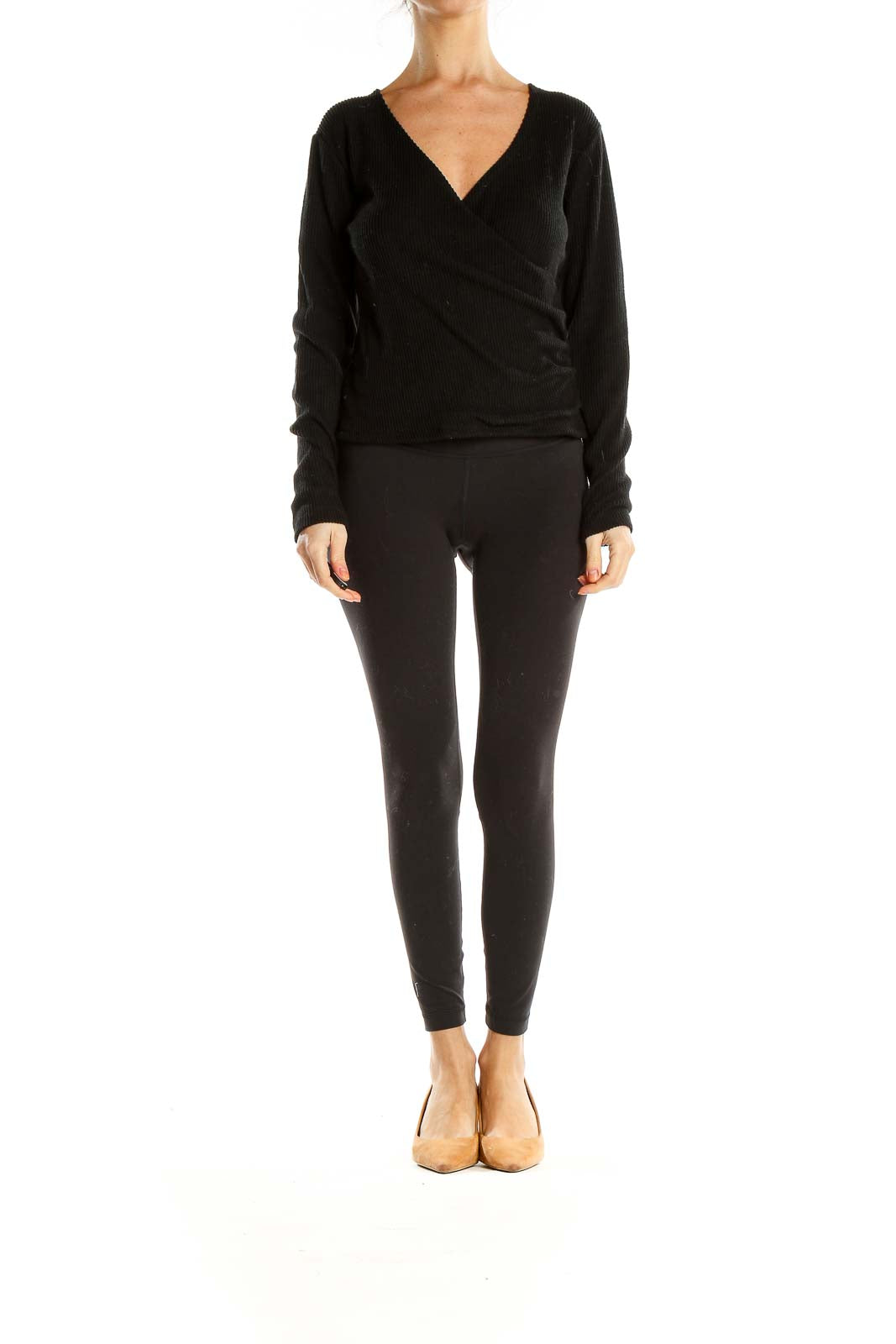 Black Wrap All Day Wear Knit Top