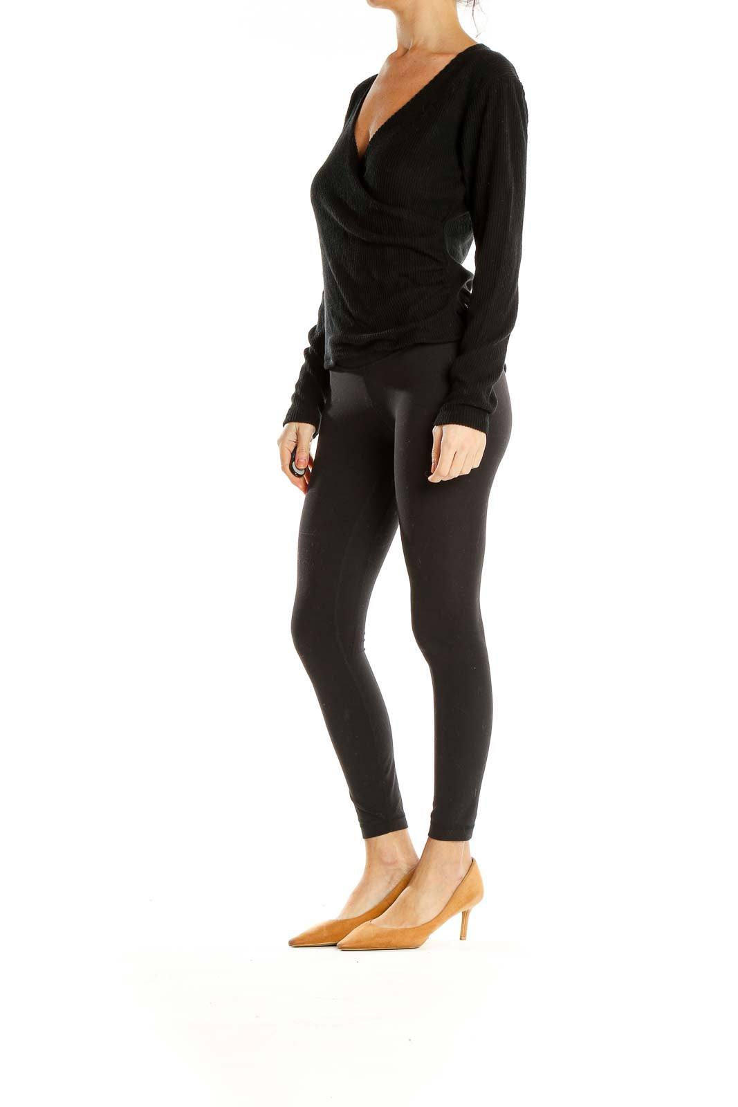 Black Wrap All Day Wear Knit Top