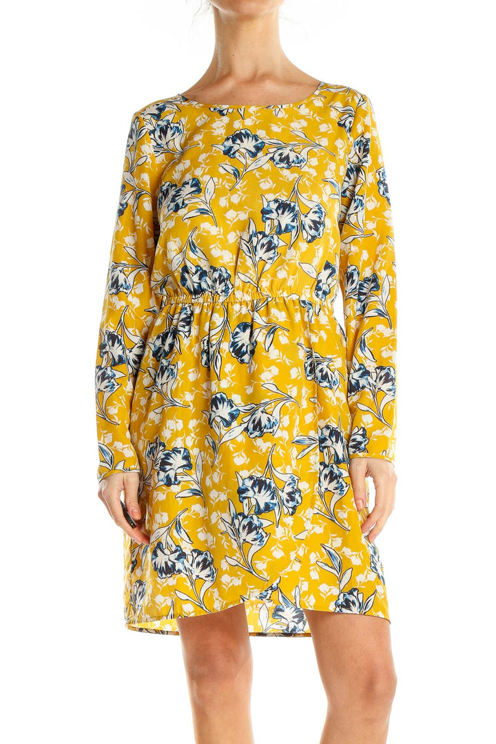 Yellow Floral Print Fit & Flare Dress