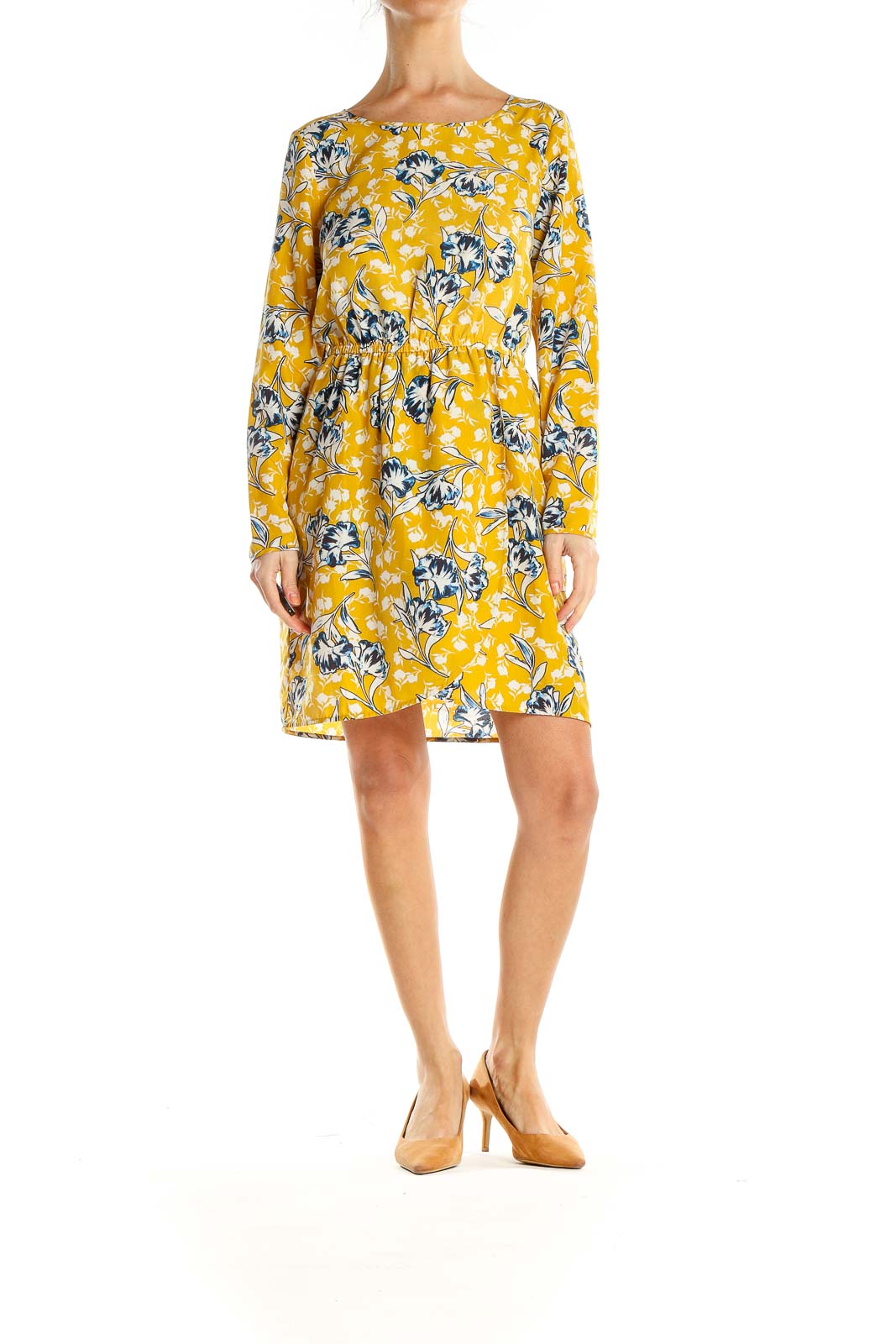 Yellow Floral Print Fit & Flare Dress