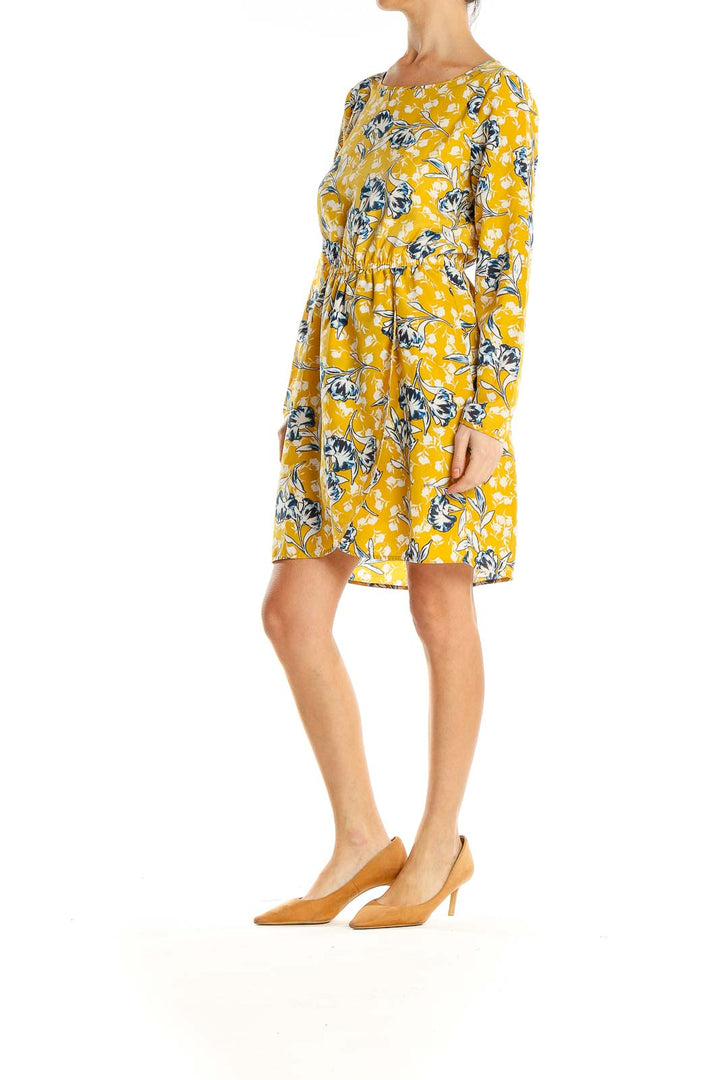 Yellow Floral Print Fit & Flare Dress