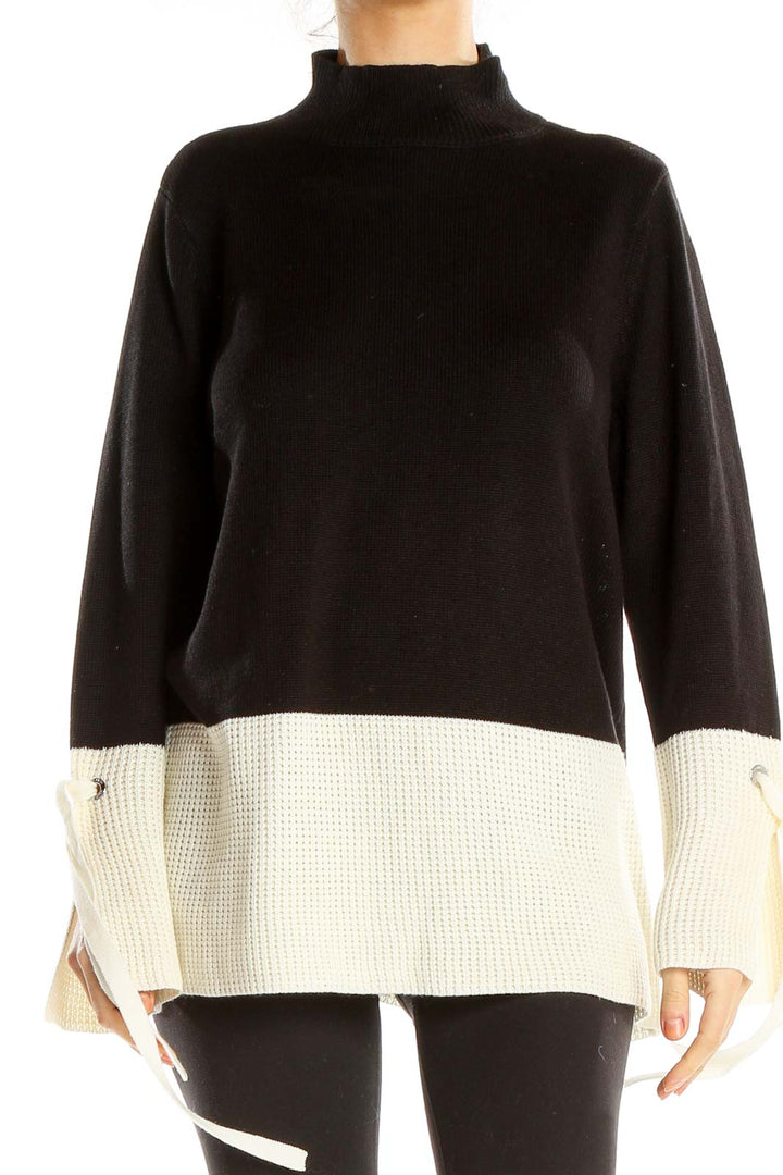 Black White Chic Colorblock Sweater Top