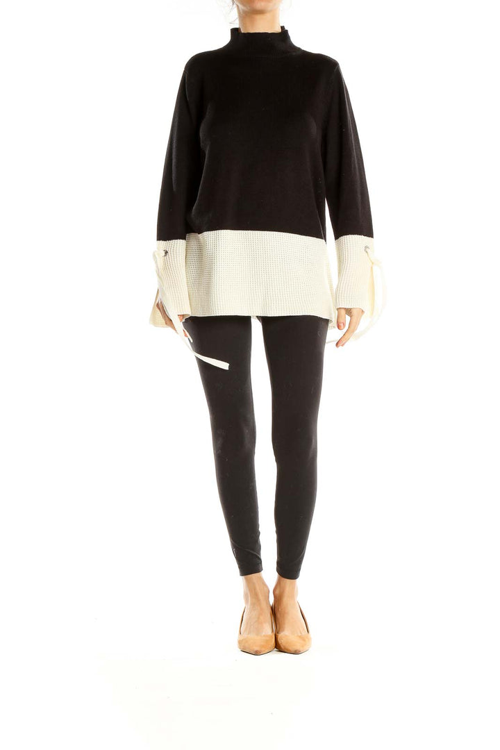 Black White Chic Colorblock Sweater Top