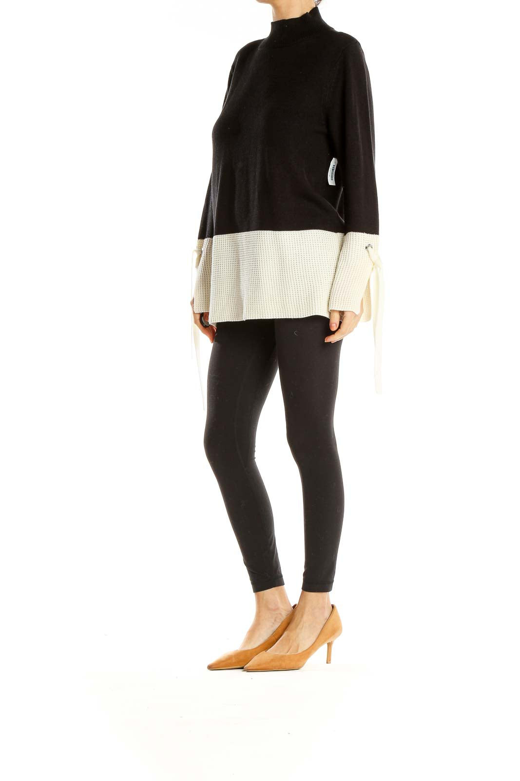 Black White Chic Colorblock Sweater Top