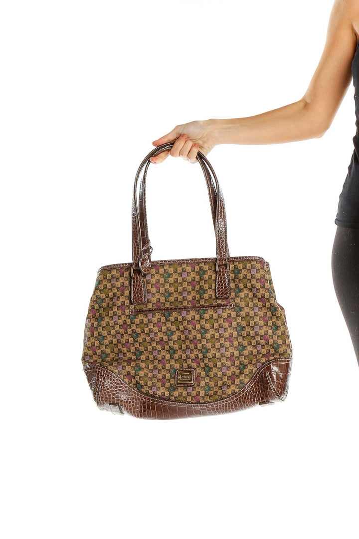 Brown Printed Retro Shoulder Bag