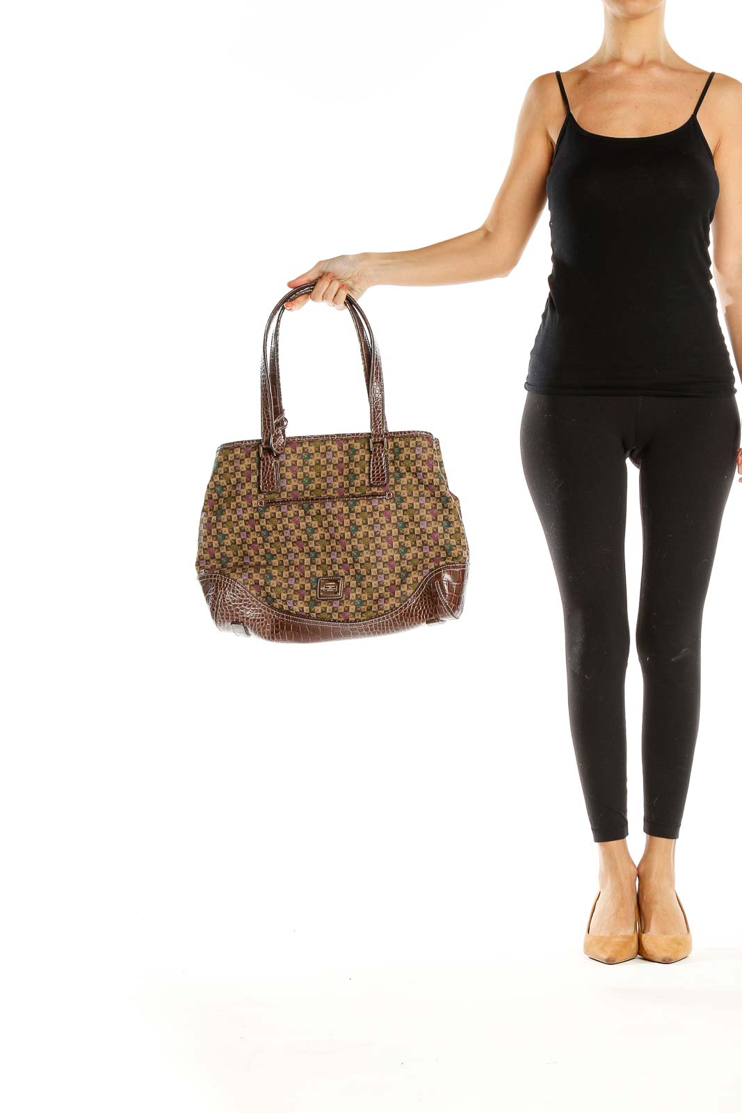 Brown Printed Retro Shoulder Bag