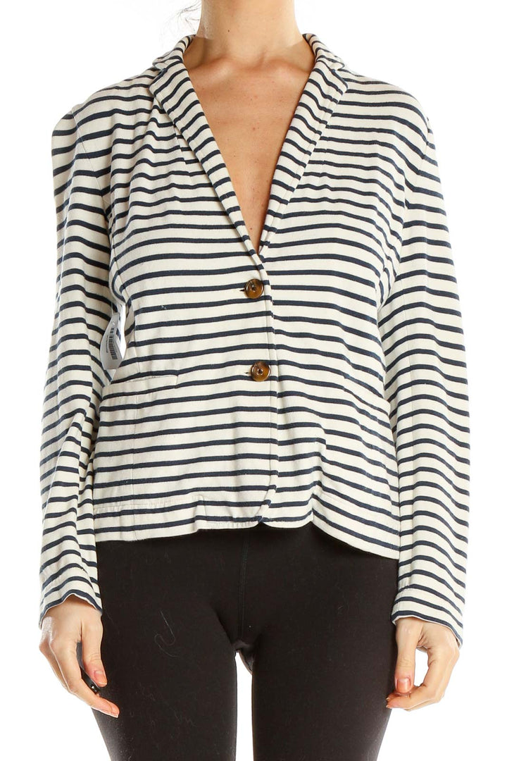 White Black Striped Blazer