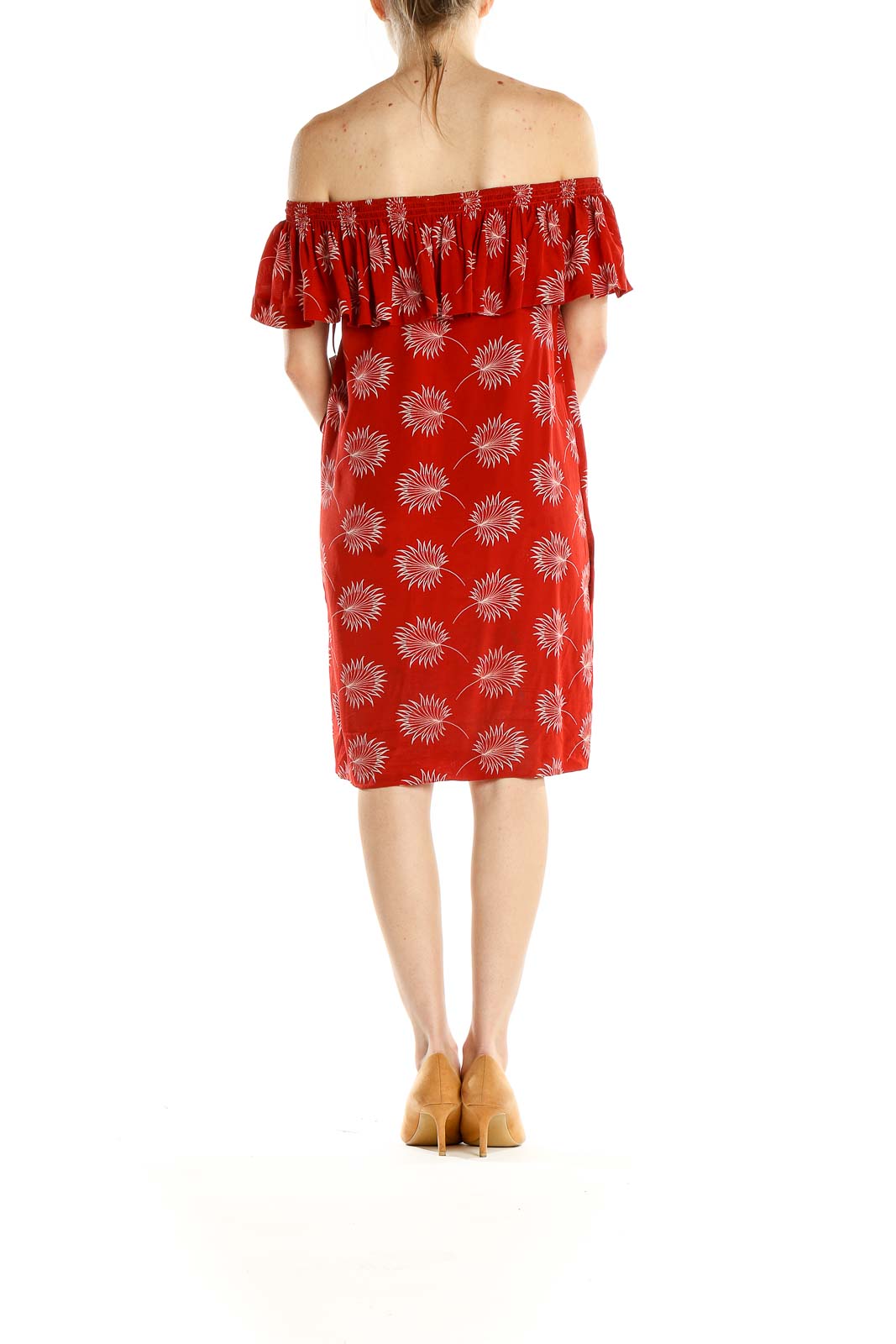 Red Floral Print Holiday Off The Shoulder Shift Dress