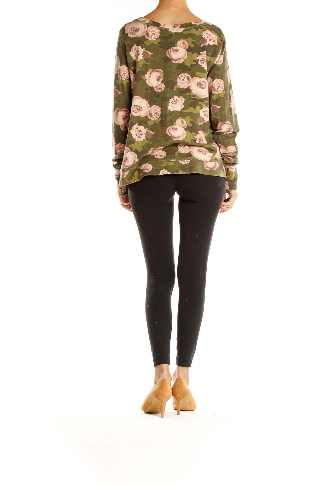 Green Camouflage Floral Print Brunch Top