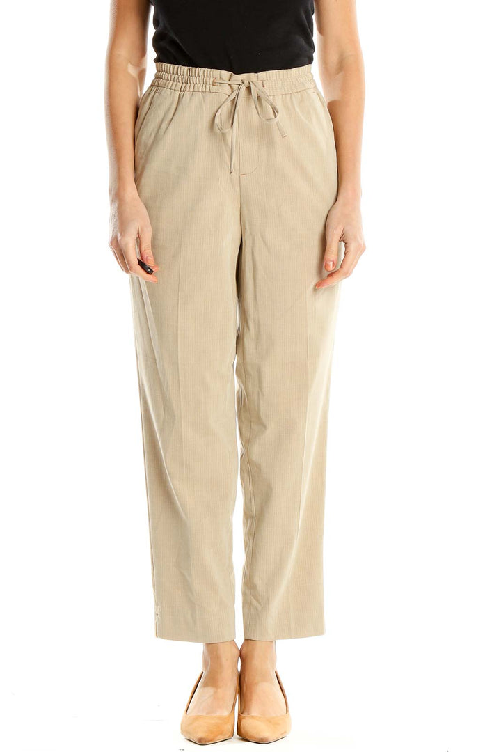 Beige Casual Drawstring Pants