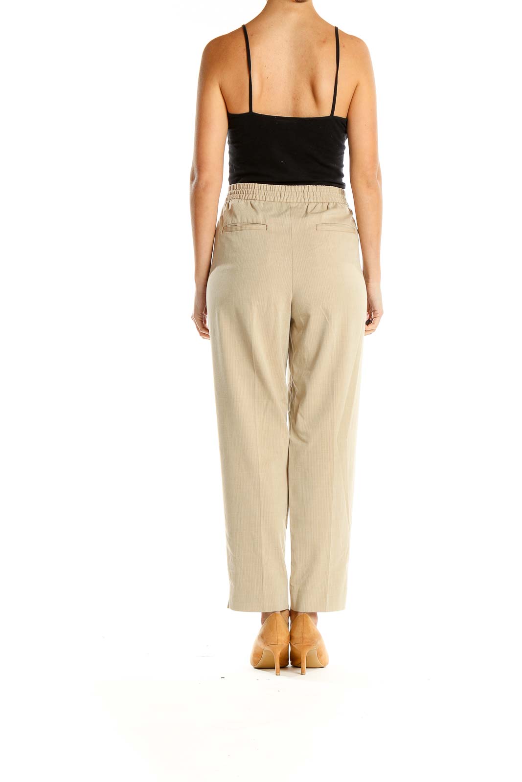 Beige Casual Drawstring Pants