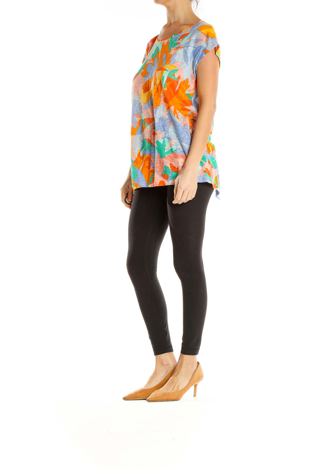 Orange Tropical Print Casual Top