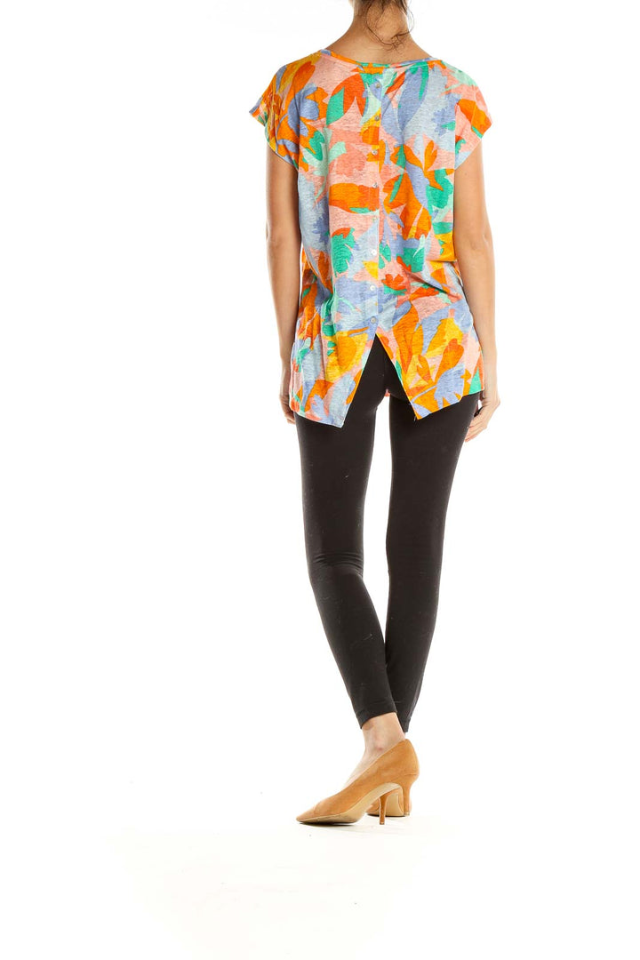 Orange Tropical Print Casual Top